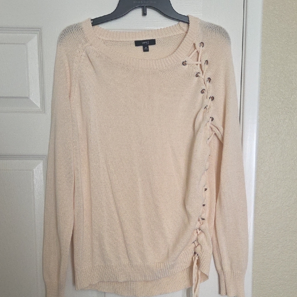 Apt. 9 Women's Light Beige Sweater with Lace-Up Detail